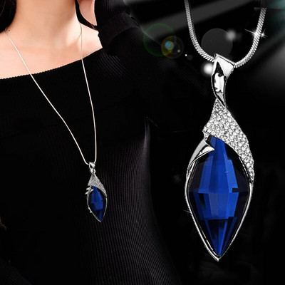 Vintage óceánkék kristály hosszú nyaklánc női bizsu divat ékszerek nyakláncok és medálok klasszikus ajándék etnikai stílus