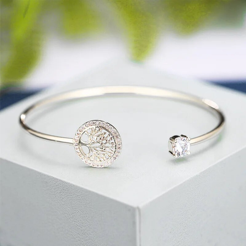 Modes cirkona dzīvības koka rokassprādze Regulējama rokassprādze Cirkona rokassprādzes sievietēm Life Tree rotaslietas dzimšanas dienas jubilejas dāvana