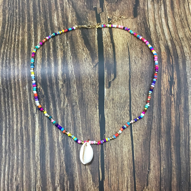 Vienkāršu sēklu krelles gliemežvāku kaklarota sievietēm, stīgu pērlītēm, īsiem apvalkiem, kaklarota, kaklarota, rotaslieta, 16 collas, kaklarota, dāvana