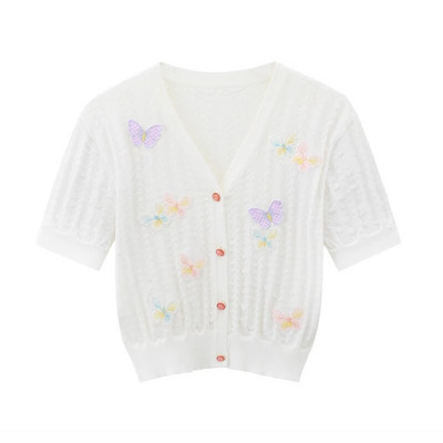 Γυναικεία πλεκτά κοντό λαιμόκοψη 2023 Καλοκαίρι Νέα ζακέτα με κούφια πεταλούδα 90s B-065