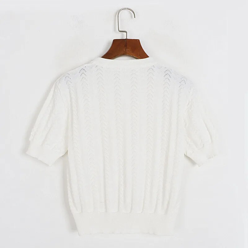 Γυναικεία πλεκτά κοντό λαιμόκοψη 2023 Καλοκαίρι Νέα ζακέτα με κούφια πεταλούδα 90s B-065