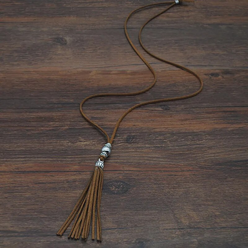 Naujas pakabukas karoliai moterims ilgos virvės žieminis megztinis Choker Boho Bohemian etninis kutas Netaisyklingos geležies papuošalų priedai