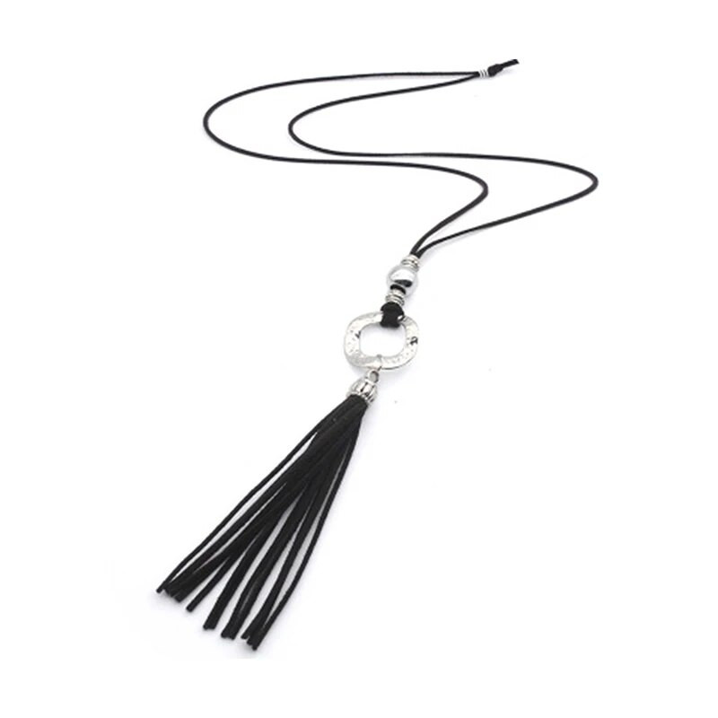 Naujas pakabukas karoliai moterims ilgos virvės žieminis megztinis Choker Boho Bohemian etninis kutas Netaisyklingos geležies papuošalų priedai