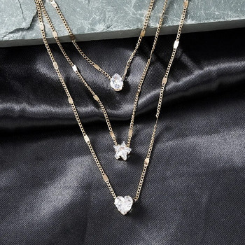 Σετ κρεμαστό κολιέ με στρώσεις Crystal Zircon Heart Star Charm Γυναικεία Γούρια Γυναικεία vintage κοσμήματα