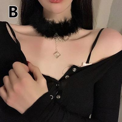 Korėjietiškas elegantiškas juodai baltas plunksnų pliušinis kaklaraištis moterims mados geometrinis krištolo kutų karoliai vestuvių vakarėlio papuošalai dovanos