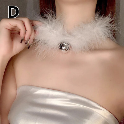 Korėjietiškas elegantiškas juodai baltas plunksnų pliušinis kaklaraištis moterims mados geometrinis krištolo kutų karoliai vestuvių vakarėlio papuošalai dovanos