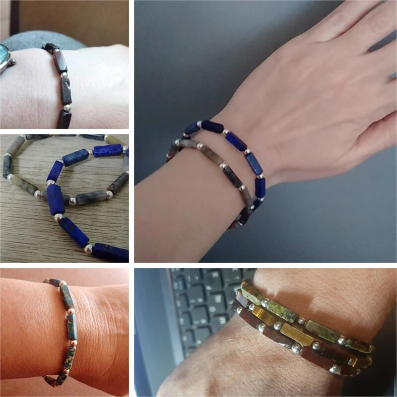 Mada Kvadratinis vamzdelis Akmens karoliukai Apyrankė Natūralus lapis lazuli karoliukais sidabro spalvos apvalus rutulinis žavesys apyrankė Papuošalai Moterys Vyrai