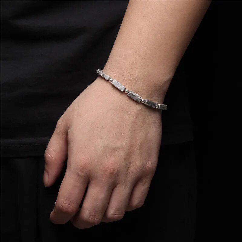 Mada Kvadratinis vamzdelis Akmens karoliukai Apyrankė Natūralus lapis lazuli karoliukais sidabro spalvos apvalus rutulinis žavesys apyrankė Papuošalai Moterys Vyrai