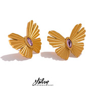 Yhpup izsmalcināts tauriņš kukaiņu cirkona metāla tekstūra zelta nerūsējošā tērauda auskari Eleganti modes rotaslietas ballītes dāvana