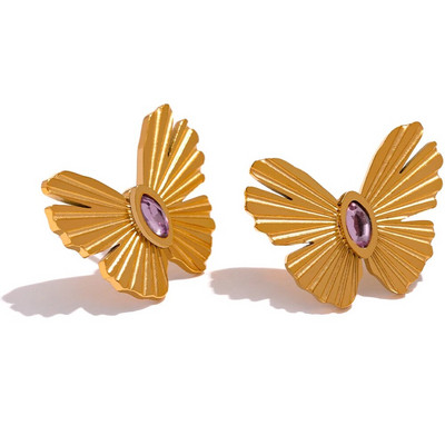 Yhpup izsmalcināts tauriņš kukaiņu cirkona metāla tekstūra zelta nerūsējošā tērauda auskari Eleganti modes rotaslietas ballītes dāvana