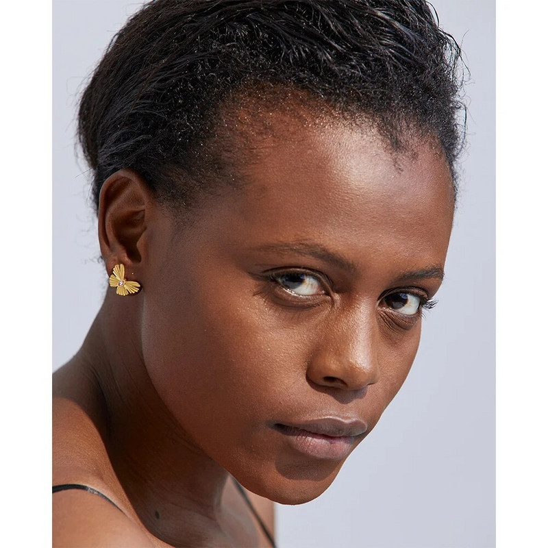 Yhpup izsmalcināts tauriņš kukaiņu cirkona metāla tekstūra zelta nerūsējošā tērauda auskari Eleganti modes rotaslietas ballītes dāvana