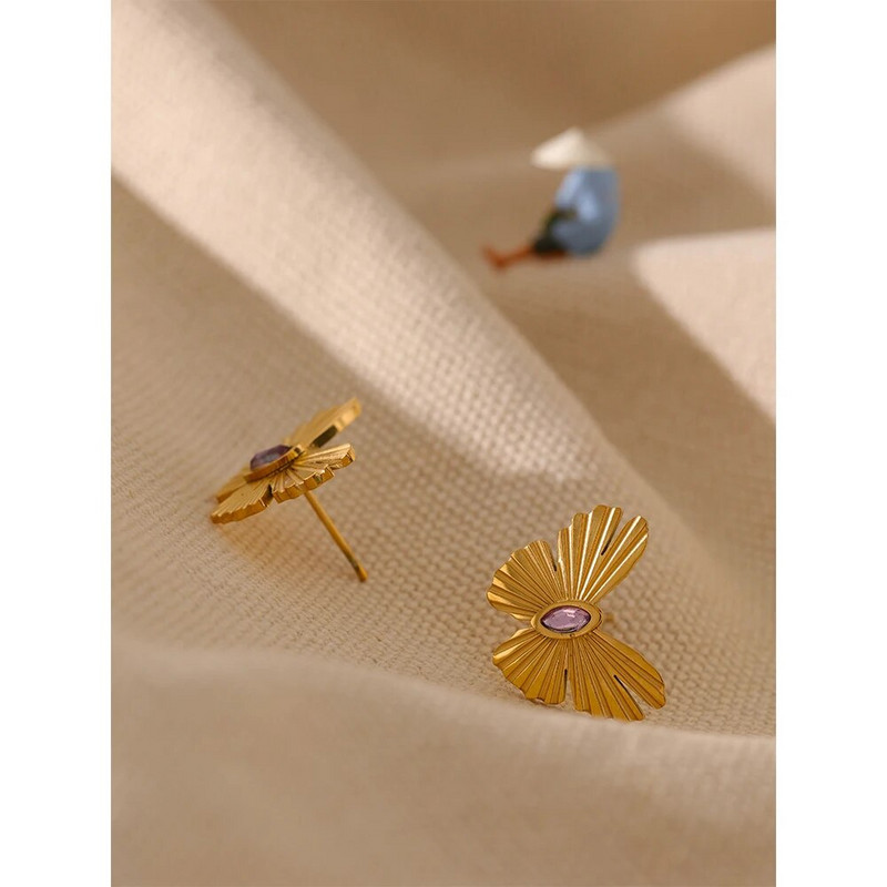 Yhpup izsmalcināts tauriņš kukaiņu cirkona metāla tekstūra zelta nerūsējošā tērauda auskari Eleganti modes rotaslietas ballītes dāvana