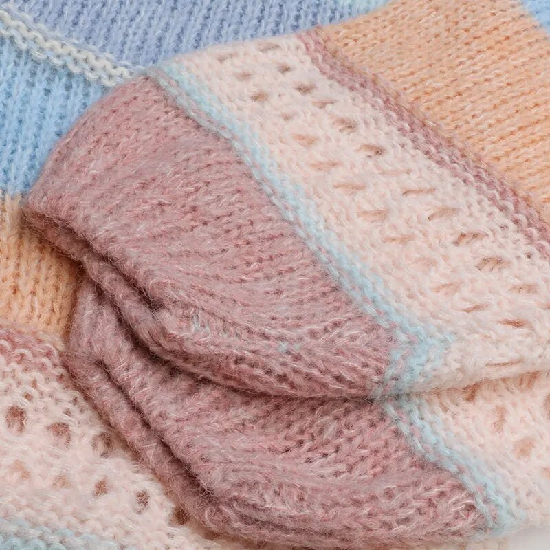 2023. őszi tél, női kardigán túlméretezett lányoknak, édes, kötött, csíkos, kivágott pulóverkabát C-267