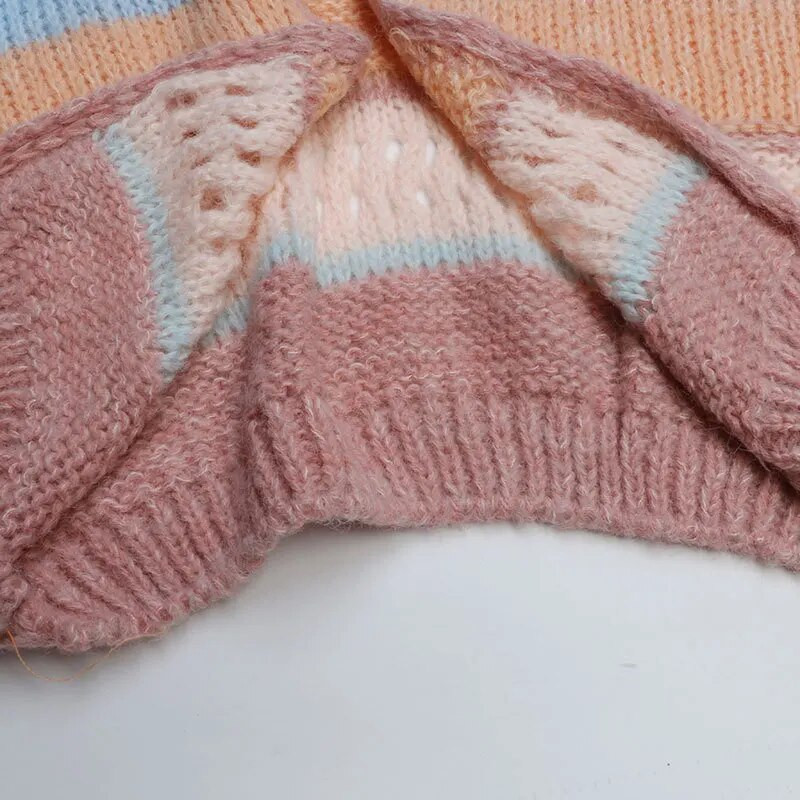 2023. őszi tél, női kardigán túlméretezett lányoknak, édes, kötött, csíkos, kivágott pulóverkabát C-267