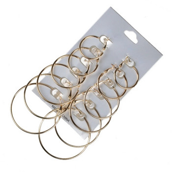 6 Ζεύγη Σκουλαρίκια κρίκους Σετ Big Circle Earrings Κοσμήματα για κορίτσια Ear Clip Σκουλαρίκια Punk style Αξεσουάρ μόδας κοσμήματα