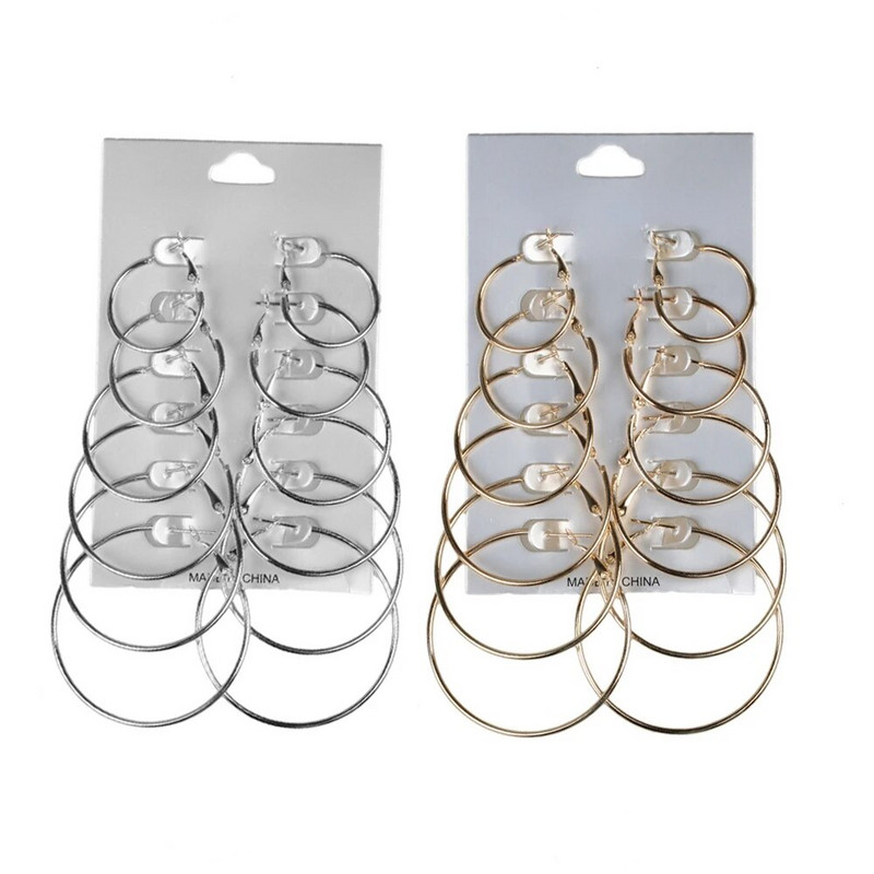 6 porų lankelių auskarų rinkinys Didelis apskritimas Auskarai Papuošalai moterims Merginoms Ausų segtukas Panko stiliaus Auskarai Madingi papuošalai Priedai