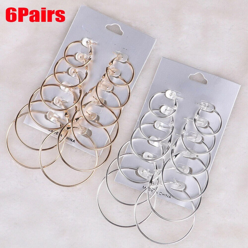 6 porų lankelių auskarų rinkinys Didelis apskritimas Auskarai Papuošalai moterims Merginoms Ausų segtukas Panko stiliaus Auskarai Madingi papuošalai Priedai