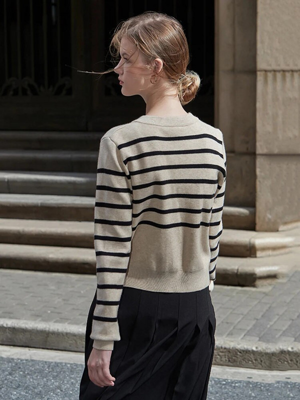 90. gadu apkakle, svītrains, apgriezts jaciņš, sieviešu džemperis, moderns, vienrindas Y2K preppy stila trikotāžas apģērbs, korejiešu apģērbs C-002