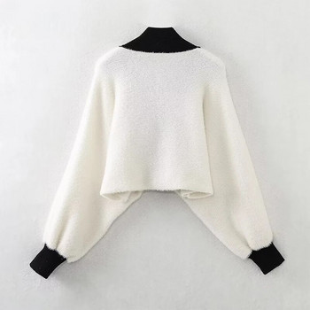 YENKYE Φθινόπωρο 2023 Γυναικείο παλτό πουλόβερ με μανίκι μπατόν με αντίθεση Vintage μονό στήθος Femme πουλόβερ