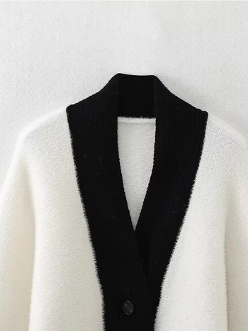 YENKYE Φθινόπωρο 2023 Γυναικείο παλτό πουλόβερ με μανίκι μπατόν με αντίθεση Vintage μονό στήθος Femme πουλόβερ