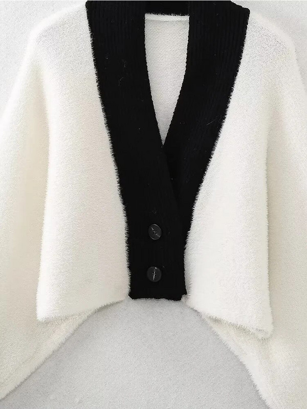 YENKYE 2023 m. rudens moteriškas megztinis su kontrastingomis rankovėmis megztiniu megztiniu Vintage, viena krūtine
