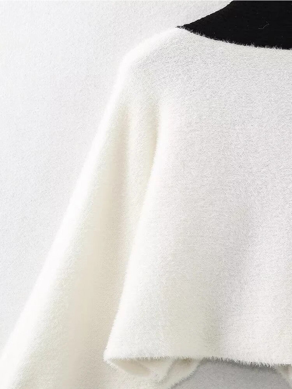 YENKYE 2023 m. rudens moteriškas megztinis su kontrastingomis rankovėmis megztiniu megztiniu Vintage, viena krūtine