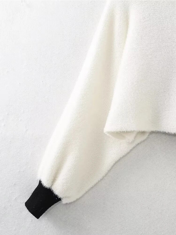 YENKYE 2023 m. rudens moteriškas megztinis su kontrastingomis rankovėmis megztiniu megztiniu Vintage, viena krūtine