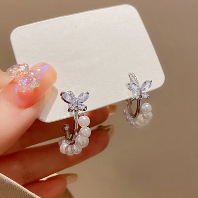 Naujos mados Sweet Bow Opal Stud Stud Auskarai Moterims Merginoms Baroko imitacija Perlų Nefritas Hetiano auskarai Vestuvių vakarėlio papuošalai