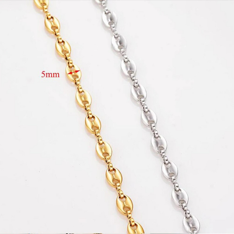 1 db rozsdamentes acél kávébab lánc 5 mm-es nyakláncok férfiaknak női kötéllánc nyakláncok divatos hip-hop ékszerek