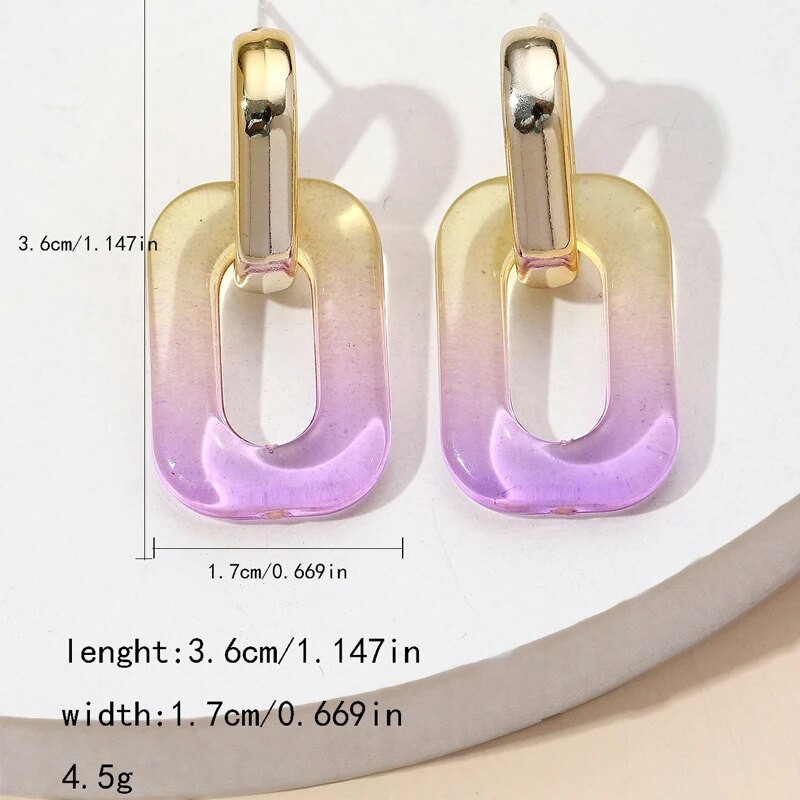 серьги Caurspīdīga ģeometriskā gradienta krāsa divkrāsu akrila auskari sievietēm Vasaras pludmales izbrauciens Y2K kāzu rotaslietas