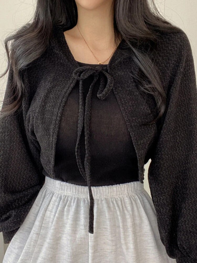 Plonas Apsauginis nuo saulės Apsauginis kardiganas Moteriškas Korėjietiško stiliaus Suvarstomas trikotažas Moteriški vasariniai laisvalaikio žibintuvėlis rankovėmis trumpas nuo saulės apsaugotas viršus