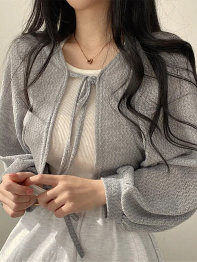 Plonas Apsauginis nuo saulės Apsauginis kardiganas Moteriškas Korėjietiško stiliaus Suvarstomas trikotažas Moteriški vasariniai laisvalaikio žibintuvėlis rankovėmis trumpas nuo saulės apsaugotas viršus