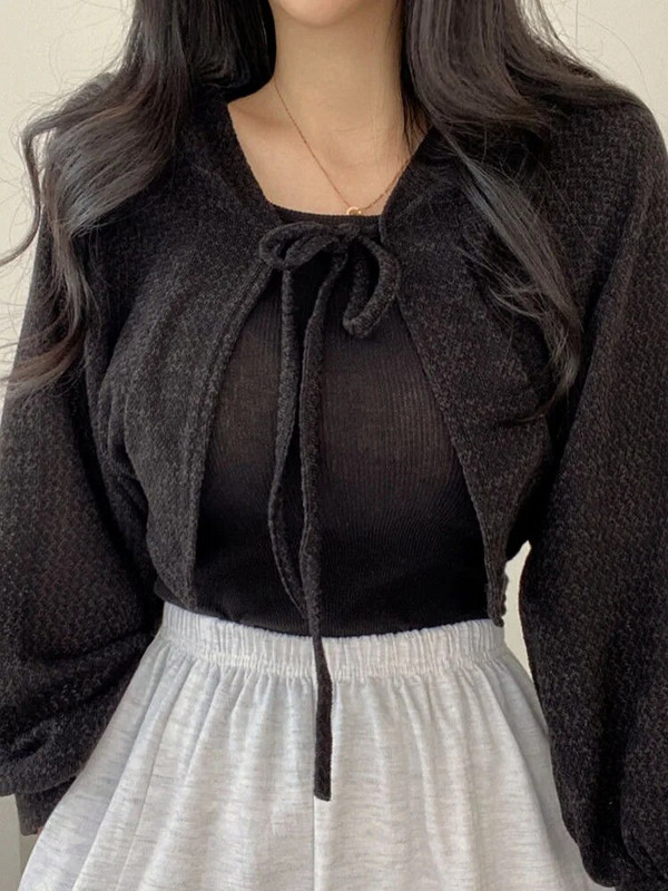 Plonas Apsauginis nuo saulės Apsauginis kardiganas Moteriškas Korėjietiško stiliaus Suvarstomas trikotažas Moteriški vasariniai laisvalaikio žibintuvėlis rankovėmis trumpas nuo saulės apsaugotas viršus