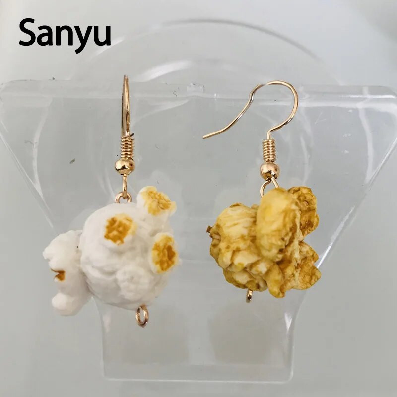 Jaunums Smieklīgi popkornā ceptas vistas pārtikas pilināmie auskari sievietēm meitenei DIY roku darbs, radoši unikāli, iekarināmi auskari rotaslietas