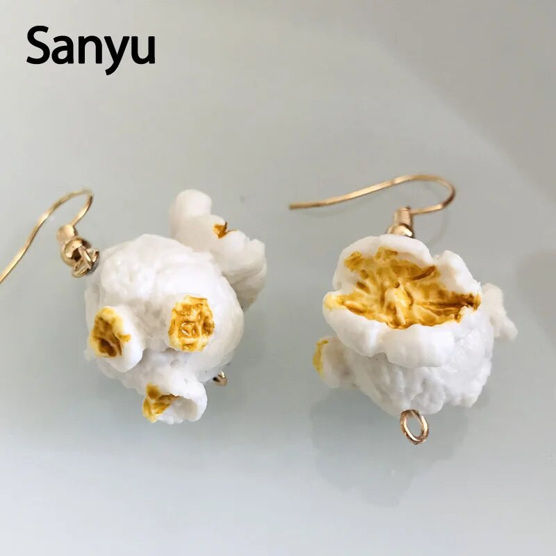 Jaunums Smieklīgi popkornā ceptas vistas pārtikas pilināmie auskari sievietēm meitenei DIY roku darbs, radoši unikāli, iekarināmi auskari rotaslietas