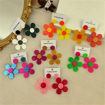 Сладки сладки цветни цветни акрилни обеци Хипербола Нов дизайн Растителен цъфтеж Корейски обеци за жени Дамски модни бижута