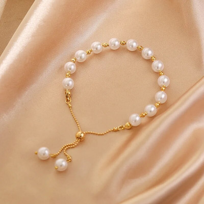 Kpop Irregular Imitation Pearl Bracelet για Γυναικεία Κορεατικά μενταγιόν από φυσική πέτρα με ρυθμιζόμενη μανσέτα βραχιόλια επετειακό κόσμημα