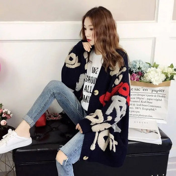 Моден ежедневен дамски пуловер Жилетка Есен и зима Свободна корейска версия Удебелен нов стил с плетено палто със средна дължина