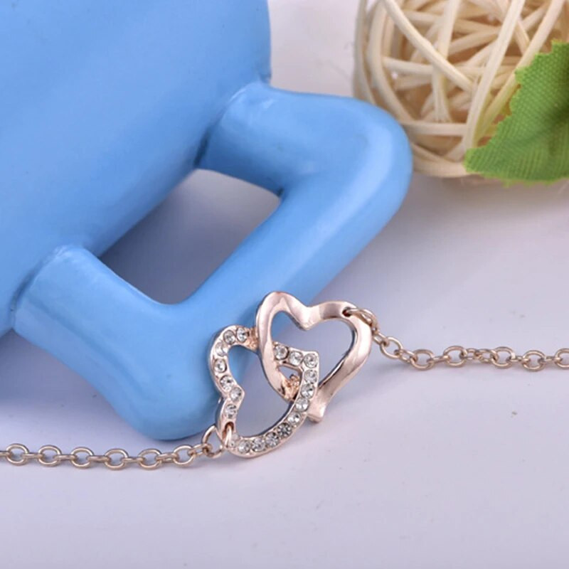 1Pc Dubultā sirds šarmu rokassprādze sievietēm Pulsera Jewelry nerūsējošā tērauda ķēde Armbanden Bijoux Femme līgavas māsa dāvana