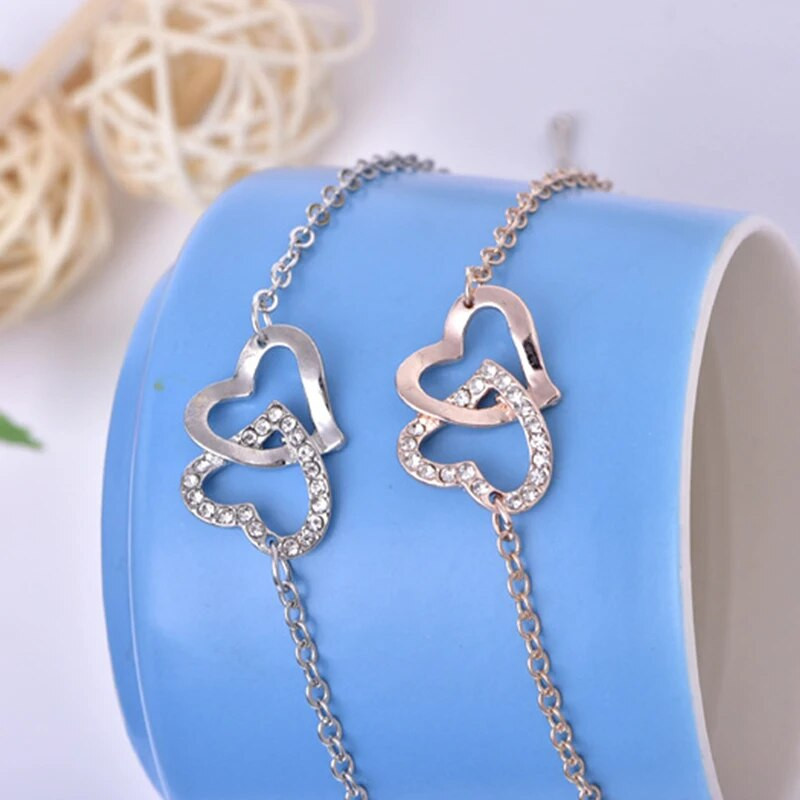 1Pc Dubultā sirds šarmu rokassprādze sievietēm Pulsera Jewelry nerūsējošā tērauda ķēde Armbanden Bijoux Femme līgavas māsa dāvana