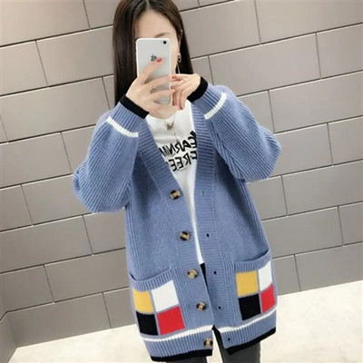 Pulóver Kardigán Tavaszi új koreai kora tavaszi hálós piros kötött kabát női zsebgombos tűző kardigán