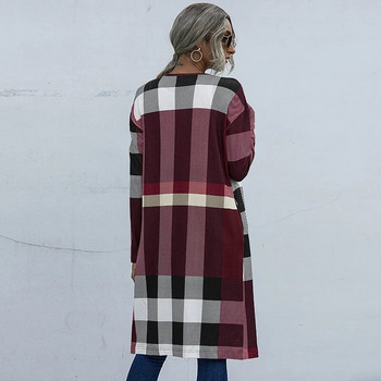 Ανοιξιάτικη και Φθινοπωρινή γυναικεία ζακέτα μακρυμάνικη καρό πλεκτή μακριές ζακέτες casual κορεατική μόδα παλτό Κομψά μπουφάν Γυναικεία