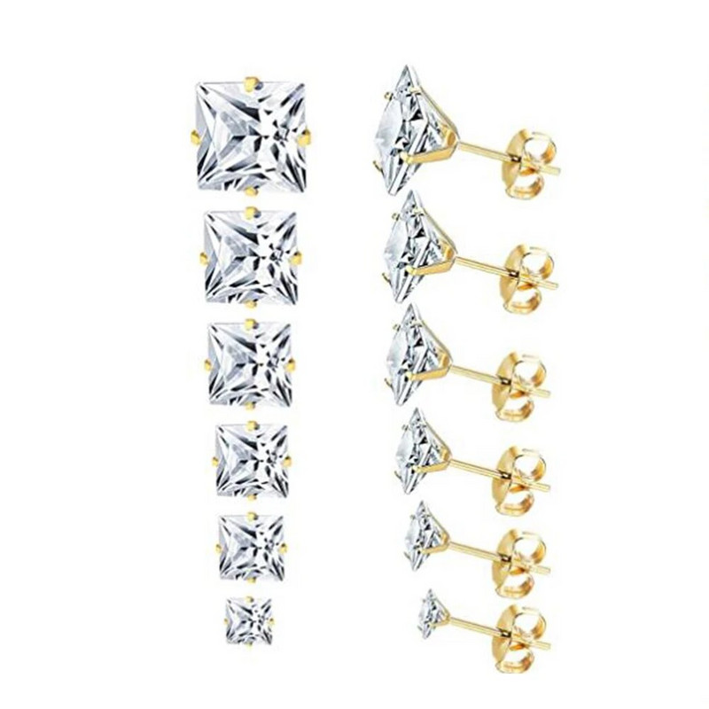 1 pár 3mm-8mm rozsdamentes acél kristály fülbevaló női fényes négyzet alakú fülbevaló cirkon fülcsavar esküvői ékszer