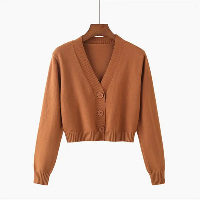 Πλεκτό Crop Cardigan Γυναικείο Κορεάτικο κοντό πουλόβερ μακρυμάνικο V λαιμόκοψη πράσινο μπλε