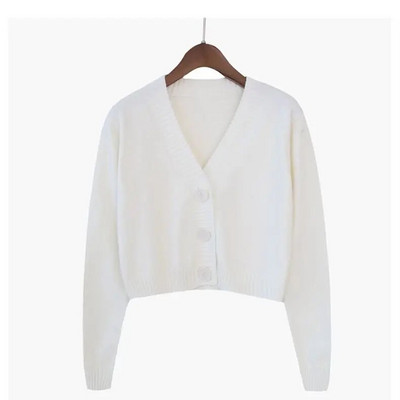 Πλεκτό Crop Cardigan Γυναικείο Κορεάτικο κοντό πουλόβερ μακρυμάνικο V λαιμόκοψη πράσινο μπλε