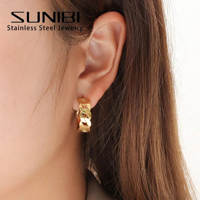 SUNIBI Обеци за уши от неръждаема стомана за жени Малки прости кръгли обеци с халки Кръг Стиймпънк аксесоари Бижута