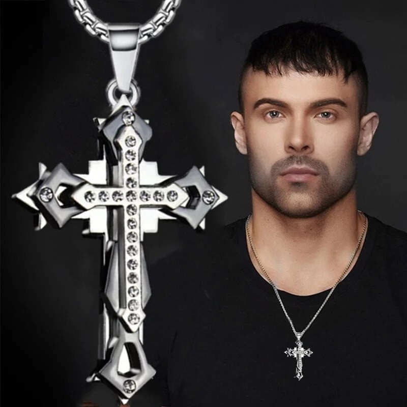 Modes cirkona krusta kaklarota nerūsējošā tērauda kulons hip-hop kaklarotas vīriešiem krusta rotaslietas aksesuāri ballītes jubilejas dāvana