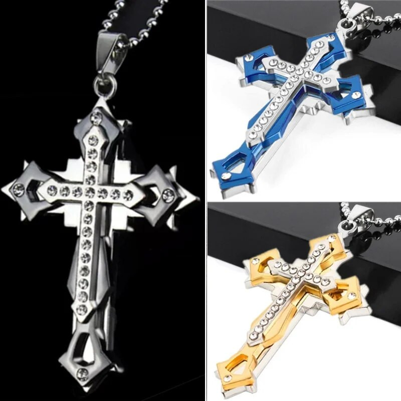 Modes cirkona krusta kaklarota nerūsējošā tērauda kulons hip-hop kaklarotas vīriešiem krusta rotaslietas aksesuāri ballītes jubilejas dāvana
