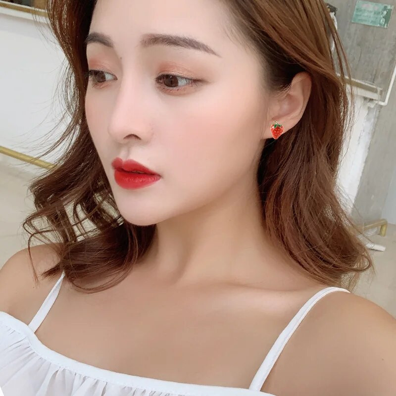 Modes saldie augļi zemeņu auskari sievietēm, meitenes korejiešu mīlīgi auskari ballītes rotaslietas dzimšanas dienas dāvana