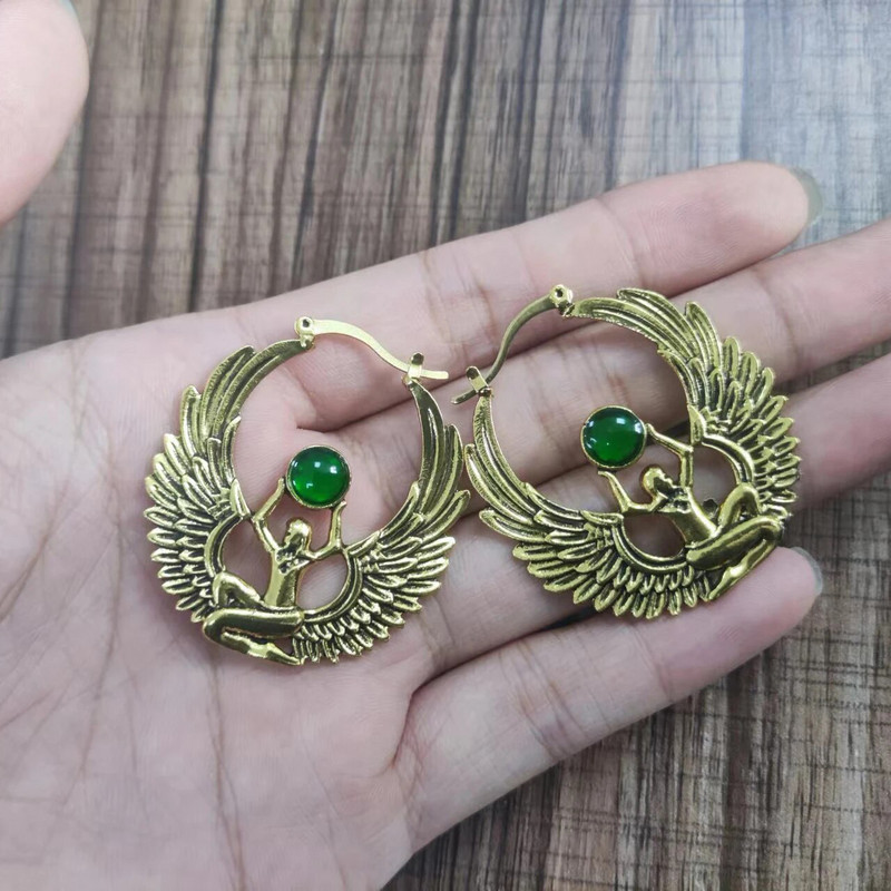 Αρχαία Αιγυπτιακή Μυθολογία Goddess Isis Wings σκουλαρίκια για γυναίκες Vintage Αίγυπτος Χρυσά σκουλαρίκια κρίκους κοσμήματα Χονδρική